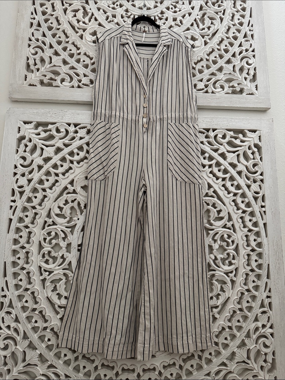 Free People Linen Cotton blend Striped Sleeveless Wide Leg Jumpsuit